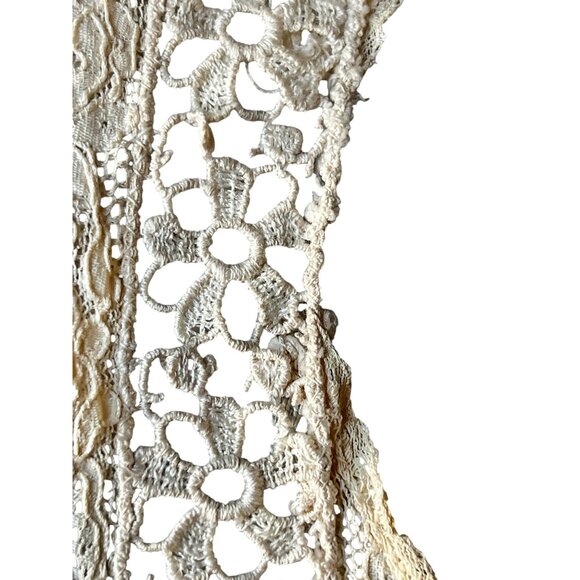 Antique French Net Lace Collar with Crochet Victorian Style Dark Cream - Picture 16 of 16